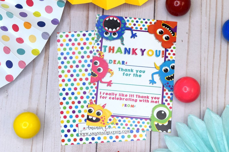 Amanda Creation Cute & Colorful Monsters Thank You Notes for Kids, Ten 4" x 5.5" Fill In The Blank Cards with 10 White Envelopes by AmandaCreation - Image 5